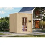 Karibu Saunahaus Außensauna Gartensauna Avenal unbehandelt Ofen 9 kW  externe Strg easy 73mm Elemente 220x217x244 cm