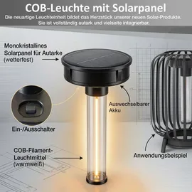elblight.de Solarleuchte Metall 17x68x17 cm 3in1 inkl. Lichtsensor schwarz