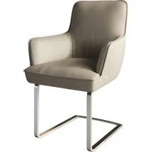 DeLife Freischwinger Heira-Flex mit Armlehnen Echt-Leder Schlamm Freischwinger flach Edelstahl Taschenfederkern, Esszimmerstühle