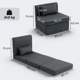 Homcom Schlafsessel 75 x 74 x 80 cm Dunkelgrau mit Kissen
