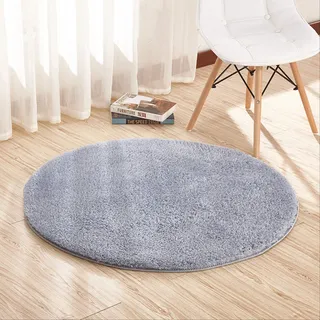 LLWYH 5 Stück Badteppich Badematte Badezimmerteppich Badvorleger Berber Fleece Weiches Und Bequemes Rundes Kissen Computerstuhlkissen Schlafzimmer Wohnzimmer Nachtteppich 100 cm Durchmesser Blau Grau