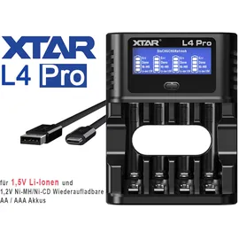 XTAR L4 Pro Akku Ladegerät – für Li-Ion 1,5V & NiMH/NiCd 1,2V AA/AAA Akkus, lädt Ihre Akkus präzise & sicher!