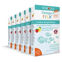 NORSAN Omega 3 FISK Jelly 45 hochdosiert 6er Pack (6x 45 Jellys) / Omega 3 für Kinder 1.000mg pro Portion/hochwertiges Omega 3 Öl mit EPA & DHA/Tagesdosis 4 Kapseln Premium Omega 3