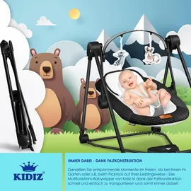 Kidiz KIDIZ® Babywippe Babyschaukel mit 5 Geschwindigkeitseinstellungen zusammenklappbarer Baby Wippe Schaukel Babyhochstuhl mit Spielbogen Spielzeugen 5 beruhigende Naturgeräusche neugeborene