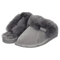 Haftic Damen Hausschuhe Leder Lammfell Warm Winter Gefüttert Geschlossen Atmungsaktiv Weiche Sohle Handgemacht Schafswolle Schlappen Pantoffeln Schuhe (39, Grau) - 39 EU