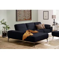 Ecksofa W.SCHILLIG "run, Designsofa mit tollem Sitzkomfort, bequem, L-Form", blau (dunkelblau w82), B:299cm H:88cm T:178cm, Longlife Xtra-Leder Z73: Naturwalkleder der Luxusklasse aus den erlesensten Rohhäuten. Hautstärke 1, 1 u2013 1, 3 mm, ROHLEDER Jacquard-Flachgewebe Q2 W60 (63% Polyester, 37% Polyacryl), ROHLEDER Chenille-Flachgewebe Q2 W77 (68% Polyacryl, 32% Polyester), Stoff S37 (100% Polyester), Sofas, mit Holzsockel, Füße in Schwarz pulverbeschichtet, Breite 299 cm