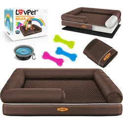 LovPet® Orthopädisches Hundebett Hundekissen Hundekorb Relax, Inkl. Napf + 3X Kauknochen, Hundesofa für Kleine, Mittelgroße & Große Hunde, Bezug abnehmbar und waschbar
