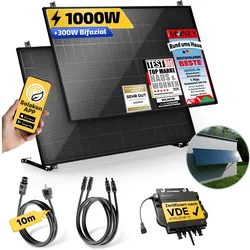Balkonkraftwerk 1000W/800W Solaranlage mit Wand/Gartenhaus Halterung Steckerfertig WIFI Komplettset Photovoltaik Anlage 800W, Kabellänge: 10m