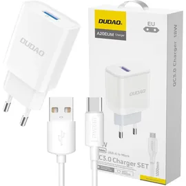 DUDAO A4EU USB-A 2.1A wall charger - white + USB-A - USB-C cable