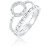 Elli PREMIUM Memorie Kreis Geo Kristalle 2er Set 925 Silber Ringe Damen