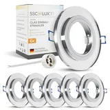 SSC-LUXon 6 Stück Design Glas Einbaustrahler rund spiegelnd mit Fassung für GU10 / Modul - Einbau Deckenleuchte Lochmaß 60-70mm