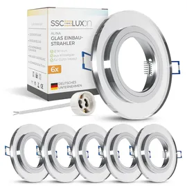 SSC-LUXon 6 Stück Design Glas Einbaustrahler rund spiegelnd mit Fassung für GU10 / Modul - Einbau Deckenleuchte Lochmaß 60-70mm
