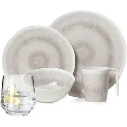Moritz Melamin Camping Geschirr Set 4 Personen Amboss Design 16 Teilig + Milano Gläser Wassergläser Tafelgeschirr Picknick BBQ Kochgeschirr