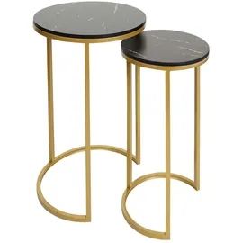 Mendler 2er-Set Beistelltisch HWC-K46, Kaffeetisch Nachttisch Loungetisch, Marmor-Optik MDF ~ schwarz-gold