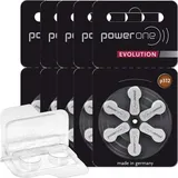 30x Für Power One Evolution Gr. 312 Hörgerätebatterien 1,45V (5X 6er Blister) + Aufbewahrungsbox für 2 Hörgerätebatterien (30 Batterien, braun)