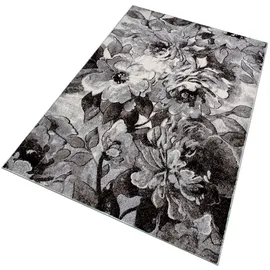 OTTO home Teppich OTTO HOME "Almrose" Gr. 6, grau, B:200cm H:9mm L:300cm, Kunstfaser, Teppiche, Teppich, mit besonders weichem Flor, Blumen Muster, florales Design, Kurzflor