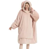 Sacebeleu Kuscheldecke mit Ärmeln,Oversized Weich Decke Hoodie,Sherpa Kapuzenpullover für DamenHerren,Flauschige Flanell TV-Decke mit Ärmel,Tragbar Ganzkörperdecke,Rosa