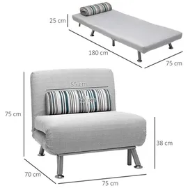 Homcom Klappbarer Schlafsessel, grau Schlafsofa Klappmatratze Faltmatratze Gästebett