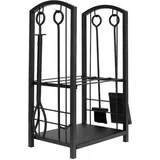 Kaminer Holzständer mit Kaminbesteck Korb Besteck Kaminzubehör schwarz Edelstahl 8785
