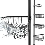 EDELHAND© Teleskop Duschregal Schwarz für Höhe von 105 bis 270 cm - Teleskopregal Bad für Dusche und Badewanne mit 4 Körben - Rutschfestes Teleskop Eckregal Dusche für Duschecke ohne Bohren