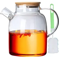 1,8L Teekanne Glas mit Holzdeckel,Teekanne mit Siebeinsatz,Hitzebeständige Hochborosilikat mit Herausnehmbarem Filter,Elegantes und Modernes Teekannendesign für Tee, Blumentee und Saft