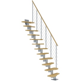 DOLLE Mittelholmtreppe Basel (Breite: 64 mm, Perlgrau, Variabel, Farbe Stufen: Ahorn, Natur, Geschosshöhe: 222 – 270 cm)