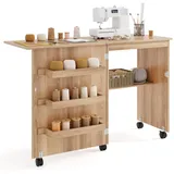 GIANTEX Nähtisch klappbar, Nähmaschinentisch auf Rollen, Nähtisch für Nähmaschine, Nähschrank Holz, Mehrzwecktisch für Wohnzimmer Arbeitszimmer Schlafzimmer (walnuss)