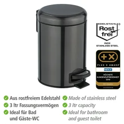 WENKO Kosmetik Treteimer Mod. Leman, Schwarz-Metallic, 3 L