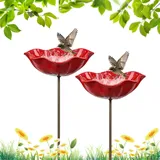 Vogeltränke Blume – Handgefertigter Metall-Gartenstecker mit Vogelbad – Wassertränke für Vögel & Bienen – Dekorative Blütenform für Garten, Beet & Balkon (2pcs)