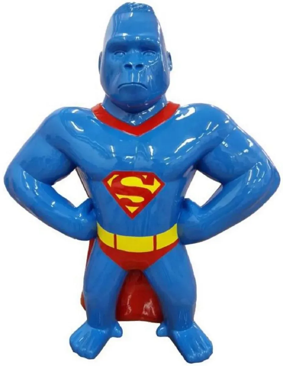 Casa Padrino Luxus Deko Skulptur Gorilla Affe Blau / Rot / Gelb H. 75 cm - Wetterbeständige Deko Figur - Wohnzimmer Deko Figur - Garten Deko Figur - Luxus Deko Tierfigur