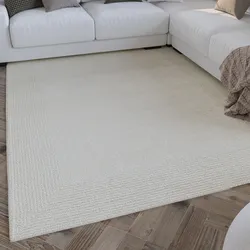 Wollteppich WECON HOME "Hamptons TWENTYONE", beige (creme weiß), B:110cm H:15mm L:170cm, Schurwolle, Teppiche, Läufer, Schurwolle, Kurzflor, Wohnzimmer, Schlafzimmer, Bordüre