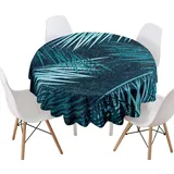Morbuy Rund Tischdecke, Blatt Drucken Rund Tischdecken Wasserdicht Lotuseffekt Abwischbar Abwaschbar Tischtuch für Dekoration Küchentisch Garten Outdoor (Durchmesser 130cm,blau)