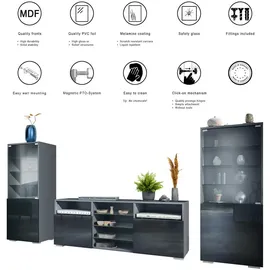 Vladon Wohnwand, Grau, Holzwerkstoff, 286x122.5x35 cm, Wohnzimmer, Wohnwände, Wohnwand-Sets