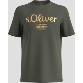 s.Oliver Herren, 2141458 T-Shirt mit Label-Print, Oliv, L