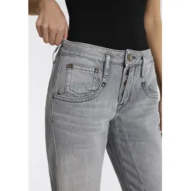Herrlicher Boyfriend-Jeans "Shyra Tap Denim Grey Light Stretch", Damen, Gr. 26, N-Gr, grau (grau ash), Denim/Jeans, Obermaterial: 98% Baumwolle, 2% Elasthan, gerade 7/8-Länge, Jeans, High Waist mit Umschlagsaum