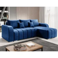 Velvet Ecksofa in L-Form 245 x 86 x 147 cm mit Schlaffunktion und Bettzeugbehälter - Schlafsofa mit Bettkasten - Eckcouch mit Stauraum - Rechts Co... - Blau