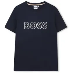 BOSS für Jungen. J52034 Marineblaues Kurzarm-T-Shirt (16años= 174cm), Lässig, Baumwolle, Kinderbekleidung