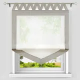 Heichkell Dreieckiges Raffrollo mit V-Schlaufen Halbtransparente Raffgardine Längstreifen und Quaste Moderner Gardinenstore Dreiecke Borte Schlaufenrollo Grau B/H 100/140cm
