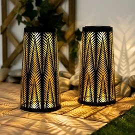 ETC Shop Solar Laterne Solarlampe Tisch aussen Solarlicht Tisch für Außen Balkon schwarz, Säule mit Lichteffekt, goldenes Innere,1x LED warmweiß, H 24,5 cm,