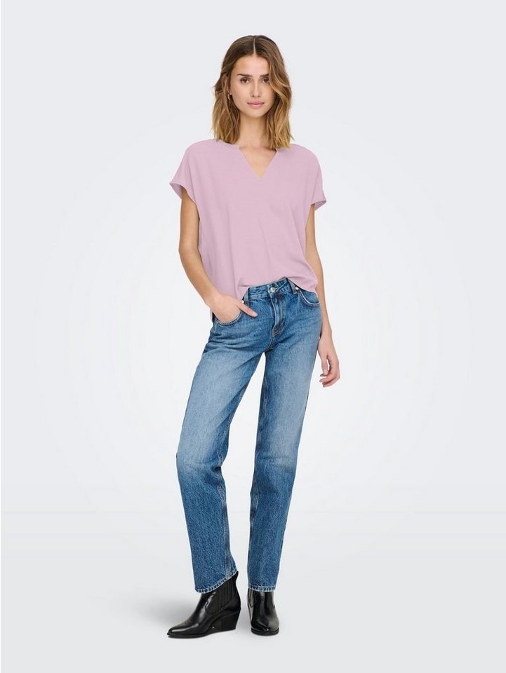 JACQUELINE de YONG Blusenshirt Einfarbige Kurzarm Bluse V-Ausschnitt Blusenshirt Blouse JDYLION (1-tlg) 3986 in Altrosa braun|rosa S (36)