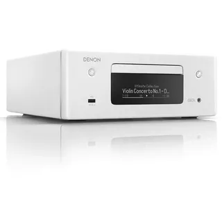 Denon RCD N10 Kompaktanlage, HiFi Verstärker, CD Player, Internetradio, Musikstreaming, HEOS Multiroom, Bluetoothund WLAN, AirPlay 2, Alexa Kompatibel, 2 Optische TV Eingänge, Ohne Lautsprecher, Weiß