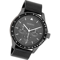 OOZOO Quarzuhr Oozoo Herren Armbanduhr Timepieces, Herrenuhr Metall, Mesharmband schwarz, rundes Gehäuse, groß (ca. 45mm) schwarz