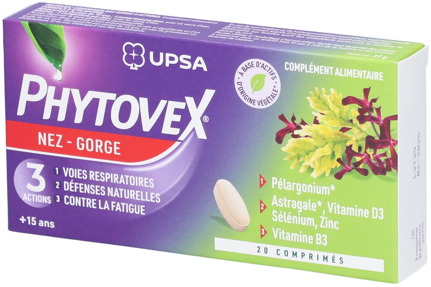 Phytovex Nez-Gorge 3 Actions UPSA, 20 comprimés - Adulte & Ado dès 15ans - Complément alimentaire Sans Gluten, ni Lactose - Gorge & Voies Respiratoires 20 pc(s) comprimé(s)