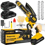 Bürstenloser Mini Kettensäge Mit Akku,6 zoll Elektro-Kettensäge Handkettensäge Akku für Gartenscheren Astschere Holzschneidenz 2 Akkus und 2 Ketten, 700W leistungsstarkem Motor.