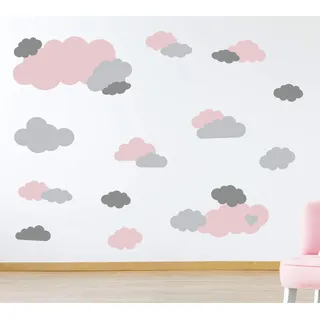 timalo® 35 Stück Wandtattoo Kinderzimmer XL Große Wolken Himmel Pastell Wandsticker – Aufkleber Wolkenset | 73091-SET1-35 | altrosa hellgrau grau