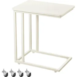 Beistelltisch 50 x 35 x 60 cm, Sofatisch Laptoptisch mit 4 Rollen und 4 Standfüßen, Betttisch, Metall, C-Form, Industrie-Design, cremeweiß