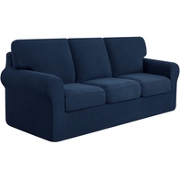 subrtex Stretch Sofabezug Sofaüberwurf mit Armlehne, 3- Sitzer Sofahbezug Sofahusse mit separaten Sitzkissenzügen und Rückenlehnenbezügen (3-Sitzer,Dunkelblau)