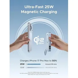 UGREEN PB773 MagFlow 10.000mAh 25W Magnetic Wireless Powerbank Qi2 integriertes 30W USB-C Schnellladekabel MagSafe-kompatibel silbe (65958B)