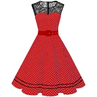 AXOE Damen Rockabilly Kleid 50er Jahre Vintage Festlich Elegant Gürtel Rot mit Weißen Punkten, Gr.38, M - M