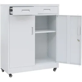 Mendler Aktenschrank HWC-O89, Stahlschrank Büroschrank, Rollen Türen Schubladen abschließbar Metall 116x90x40cm ~ weiß